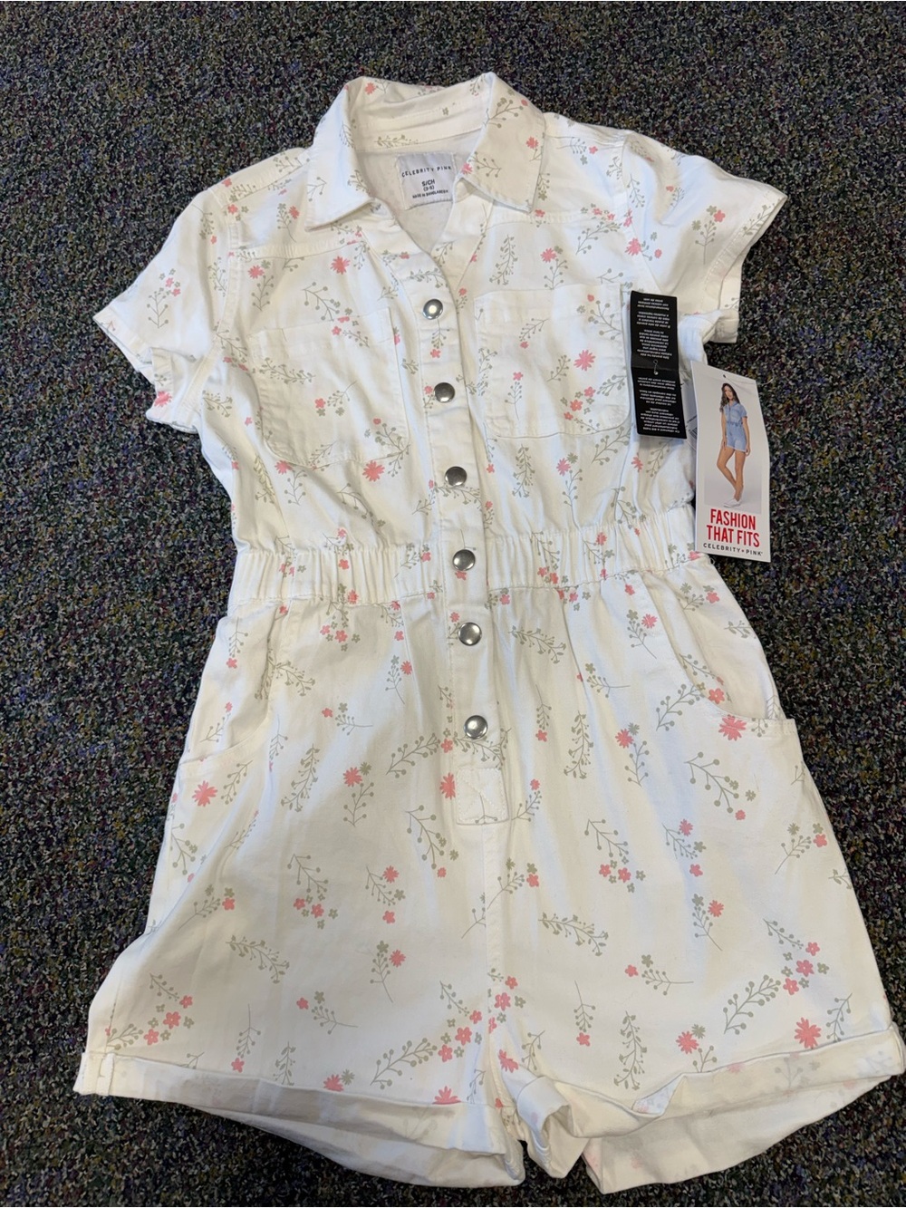 Women’s White  Floral Button-Front Romper